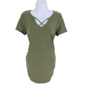 Derek Heart Maternity Blouse Shirt Womens Sz M Olive Green Side Ruching Soft NWT